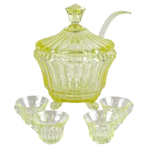 Vintage Art Deco Crystal Punch Bowl Service, 1920, Set of 5