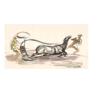 1950s John Groth Roosevelt Raceway Equestrian Watercolor