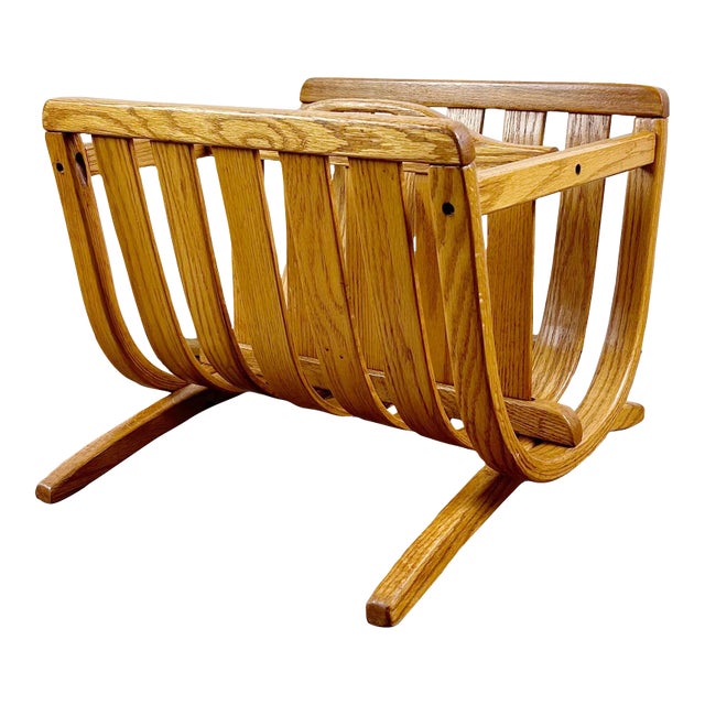 Mid 20th Century Vintage Mid Century Modern Bentwood Honey Oak Magazine / Periodical Rack For Sale
