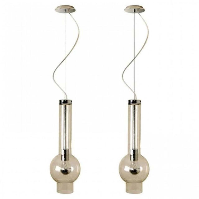 Hand Blown Glass Tube Pendant Lights from Staff Lights, 1970s, Set of 2 For Sale - Image 9 of 11