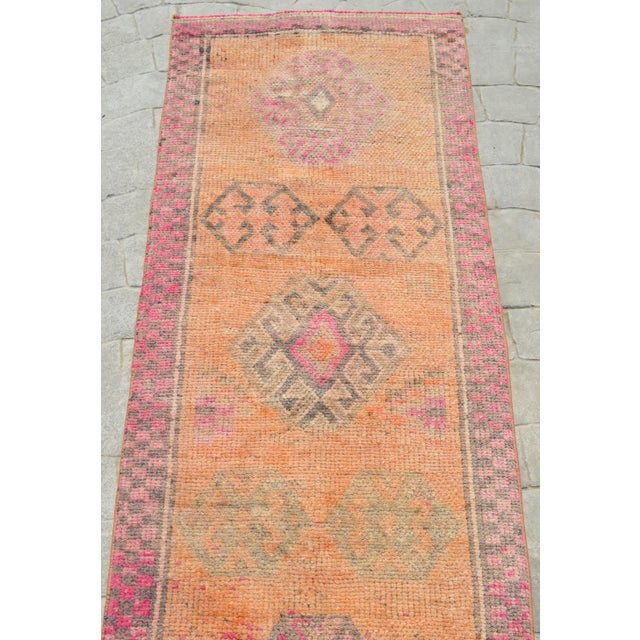 Textile Kurdish Runner Herki Rug. Hand-Knotted Tribal Pink Hallway Rug - 2′6″ × 13′9″ For Sale - Image 7 of 12