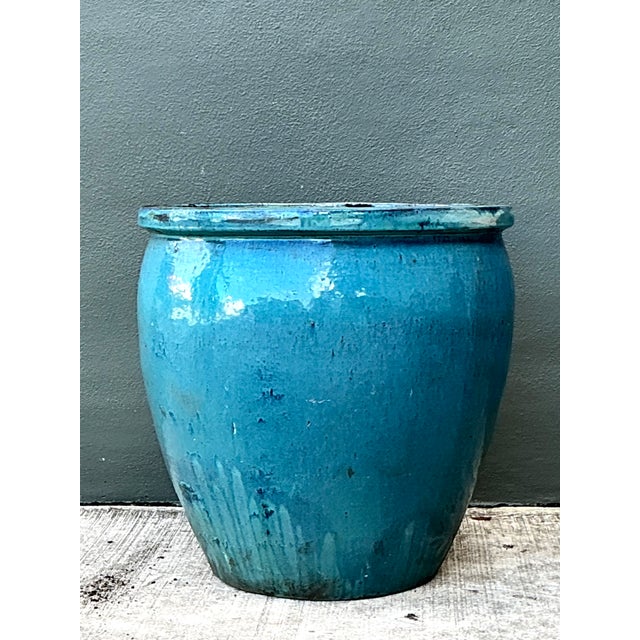 Vintage Blue Glazed Ceramic Planter For Sale - Image 10 of 12