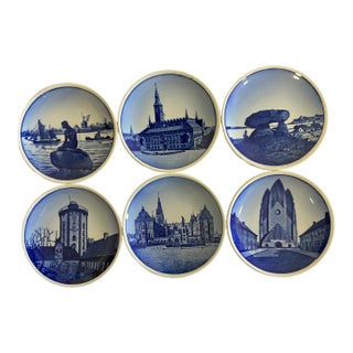 Danish Blue & White Miniature Plates, Set of 6 Copenhagen Landmarks For Sale