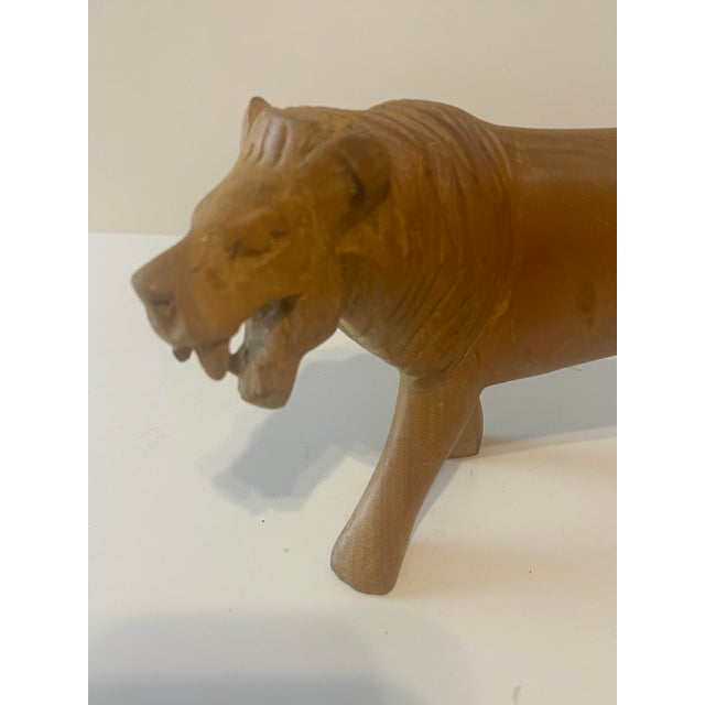 Vintage Kamba Carved Wooden Lion Sculpture For Sale - Image 4 of 10