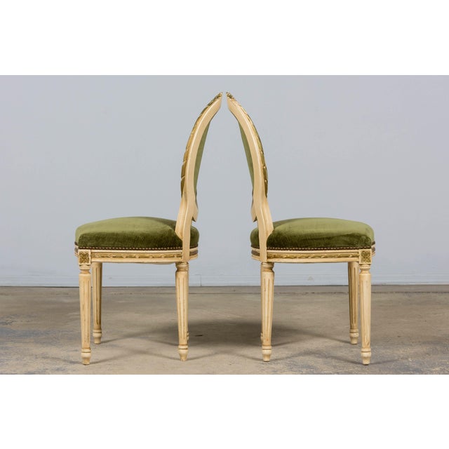 Antique French Louis XVI Style Dining Chairs in Olive Green Velvet - Set of 8 For Sale - Image 9 of 18