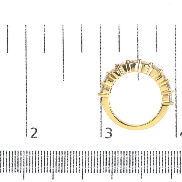 Metal 14K Yellow Gold Plated .925 Sterling Silver 2.0 Cttw Round Brilliant Cut Diamond 10 Stone Anniversary Band Ring - Size 8 For Sale - Image 7 of 7