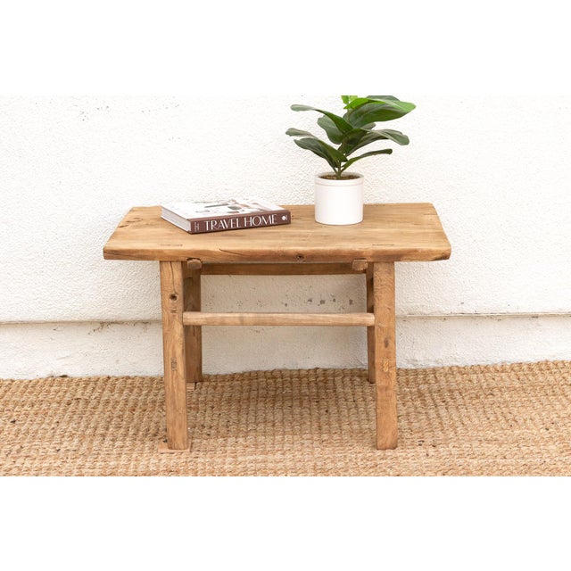 Antique Rustic Stretcher Base End Table For Sale - Image 10 of 10