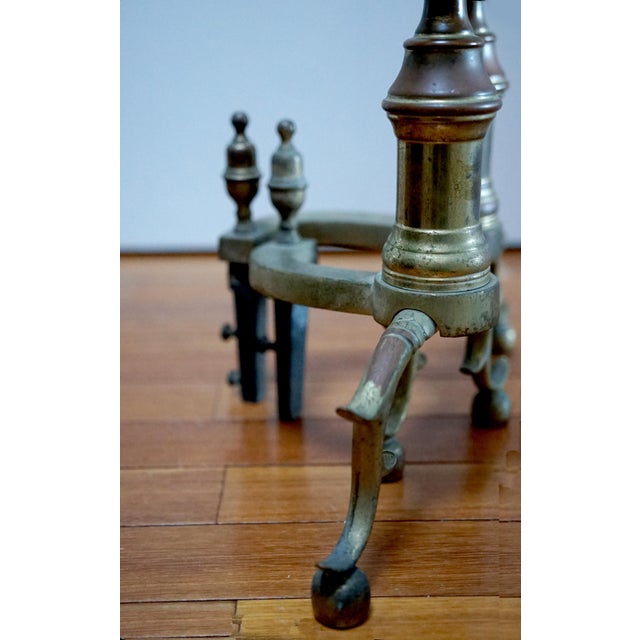 19th Century Lemon Top Antique Brass and Iron American Andirons For Sale In Los Angeles - Image 6 of 8