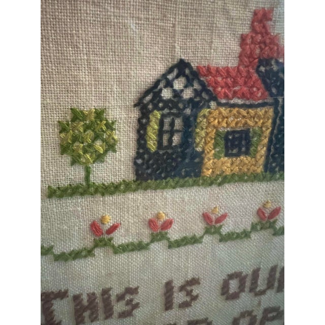 Vintage Needlepoint Welcome Sign for House Framed For Sale - Image 4 of 5