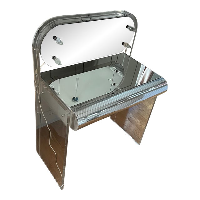 1970 Space Age Chrome Lucite Vanity Desk, by Hills Manufacturing Co. For Sale