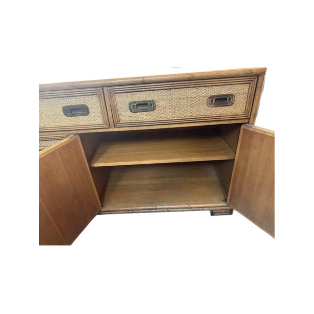 Vintage Drexel Woven Cane Bamboo Rattan Cabinet Credenza Buffet For Sale - Image 11 of 16