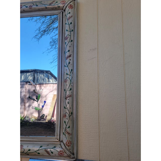 Mexican Mid-Century Hand Painted Tin Mirror For Sale - Image 3 of 9