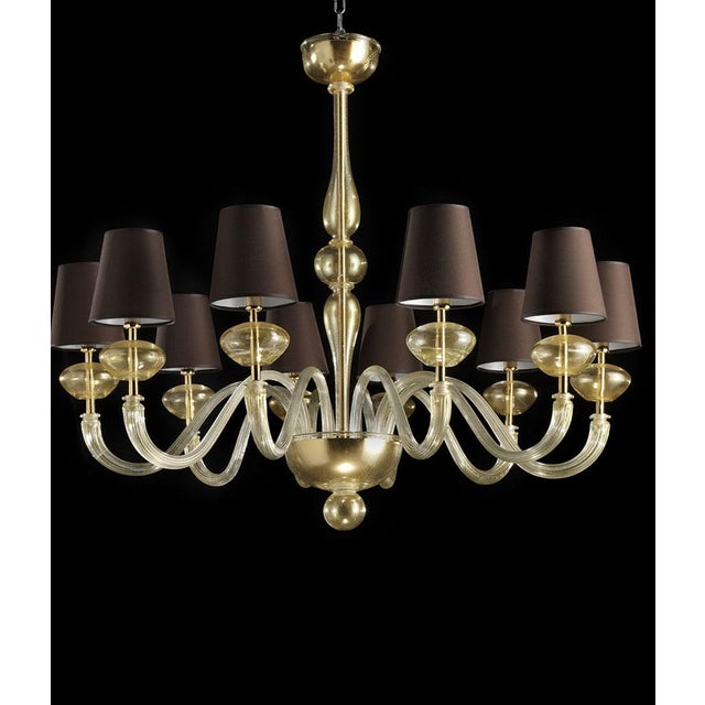 Glass Contemporary Modern Gold Murano Glass Chandelier For Sale - Image 7 of 7