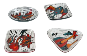 Italian Leather Backed Decorative Ceramic Dishes - Set of 4