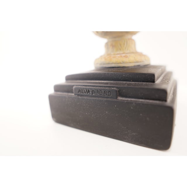 Vintage Greek Roman Neoclassical Urn on Black Base For Sale - Image 12 of 18