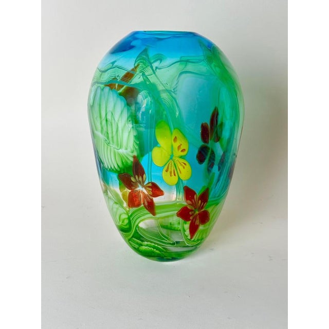 Aquamarine Murano Glass Vase with Star-Shaped Florals by Berit Johansson, 1980s For Sale - Image 12 of 18