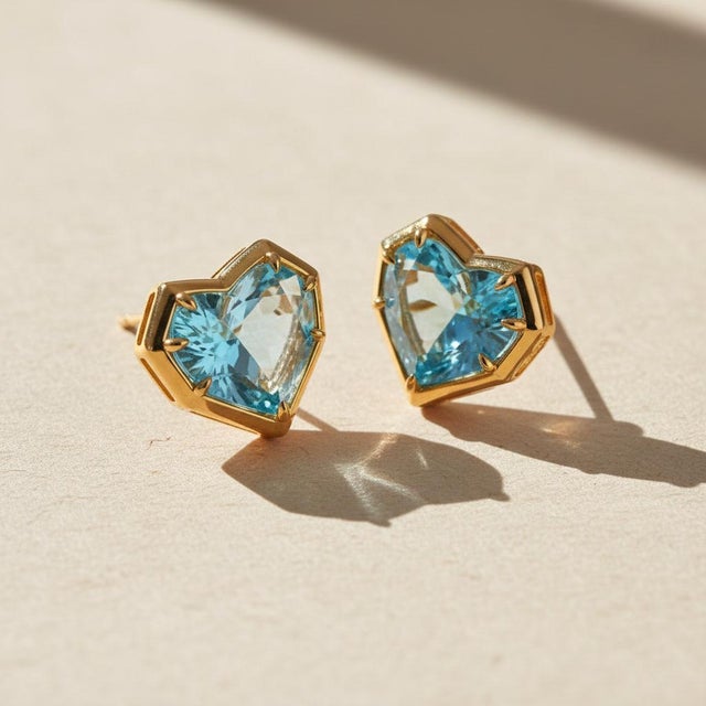 Not Yet Made - Made To Order Geometric Heart Topaz Stud Earrings, Silver, Gold, Pair For Sale - Image 5 of 10