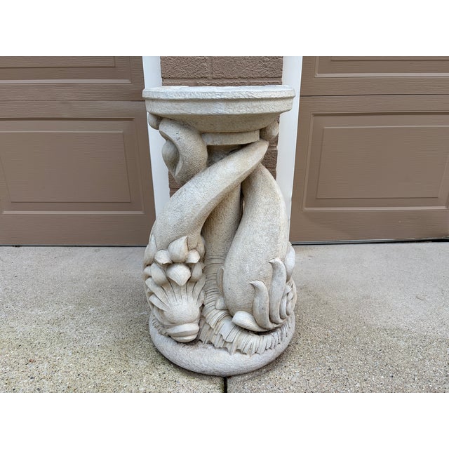 Vintage Neoclassical Triple Dolphin Cast Stone Garden Pedestal For Sale - Image 9 of 9
