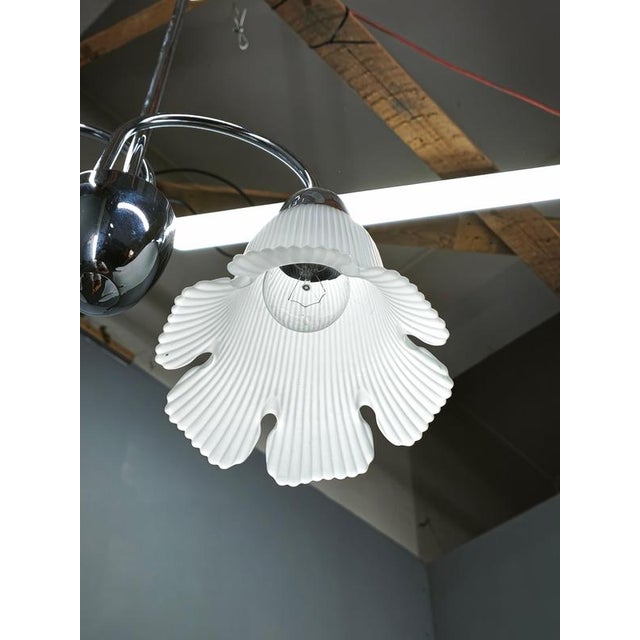 Vintage Pendant Light in Chrome and Floral Glass by Elektroinstala Děčín, 1950s For Sale - Image 4 of 14