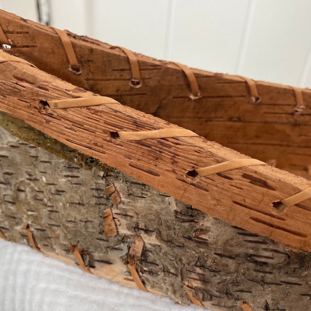 Vintage Rustic Handmade Birch Bark Canoe Model - Folk Art Basket For Sale - Image 4 of 10