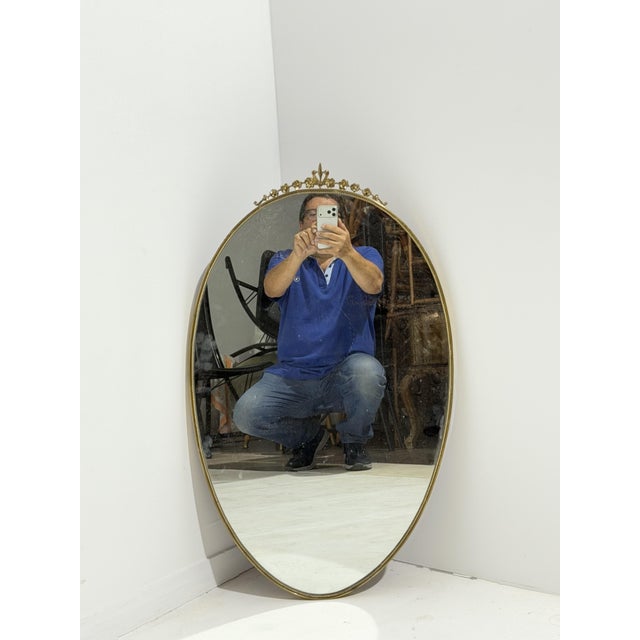 Gold Oval Brass Wall Mirror, Italy, 1950s For Sale - Image 8 of 16