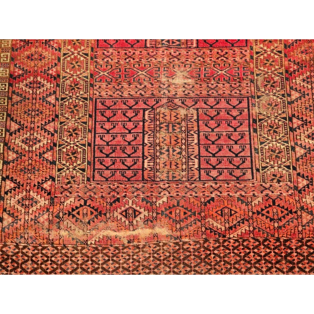 Near Square Size Vintage Turkmen Tekke Ensi in Prayer Pattern in Red, Navy, Ivory, Blue For Sale - Image 16 of 16