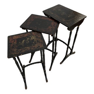 Antique Vintage Chinoiserie Ebonised Nest of Side Tables, 1890s, Set of 3 For Sale
