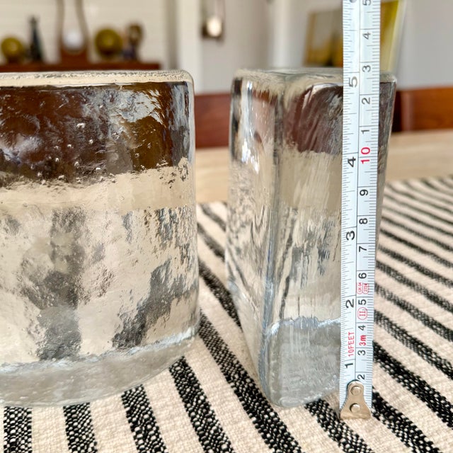 Pair Mid Century Modern Blenko Half Moon Clear Glass Bookends by Wayne Husted For Sale - Image 11 of 12