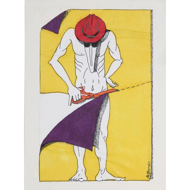 1980s Alfredo Garzon, Scissors Watercolor For Sale