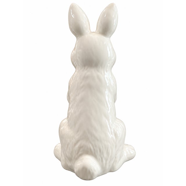 Postmodern Vintage White Ceramic Bunny Rabbit Figurine With Pink Nose For Sale - Image 3 of 5