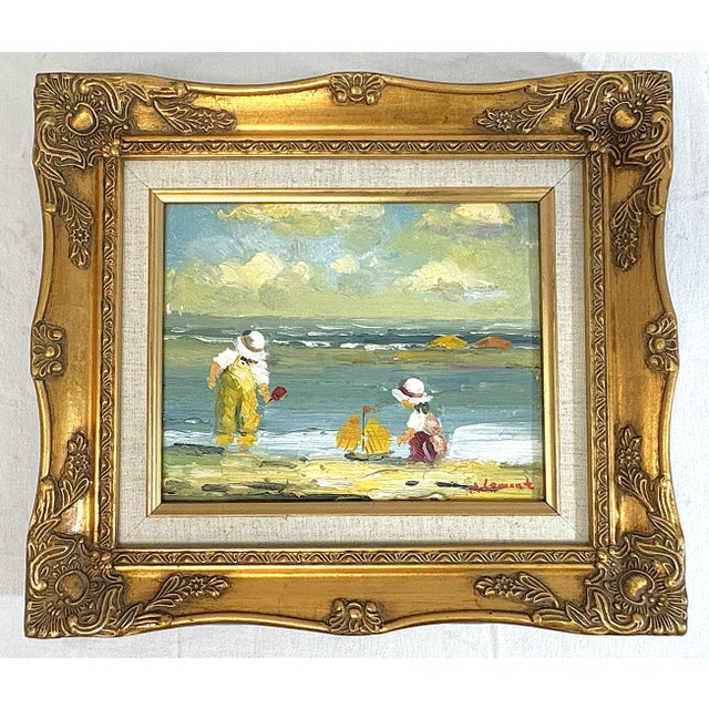 Original Signed Framed Oil Painting on Canvas Depicting a Beach Day For Sale - Image 12 of 15