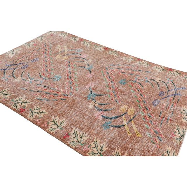 Rug & Kilim Vintage Zeki Müren Rug in Beige-Brown With Floral Patterns, From Rug & Kilim For Sale - Image 4 of 7