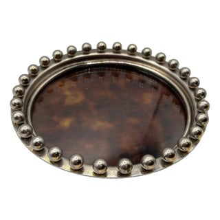 1960s Modernist Silvertone Ring Tray Dish With Faux Tortoise Interior For Sale