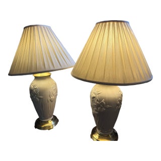 1990s Lenox Iris Table Lamps - a Pair For Sale