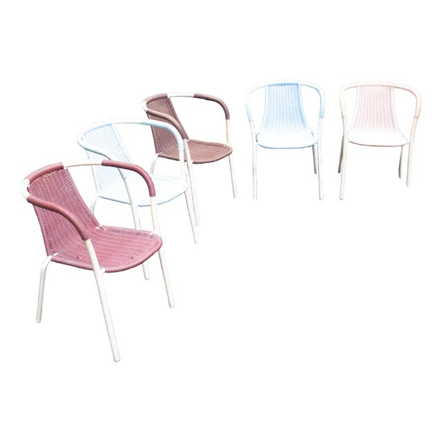 Vintage Bar Chairs in Tubular Steel, Plastic & Lacquered Metal, 1960s, Set of 5 For Sale