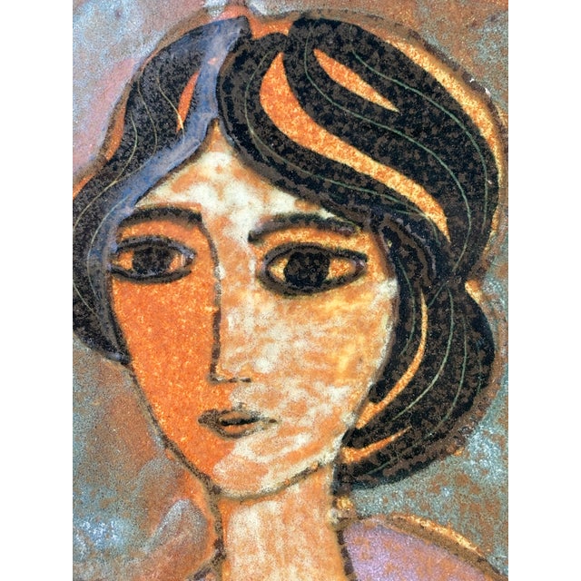 1970s Pair of Painted Tile Wall Plaques of Two Women by Harris G. Strong For Sale - Image 5 of 10