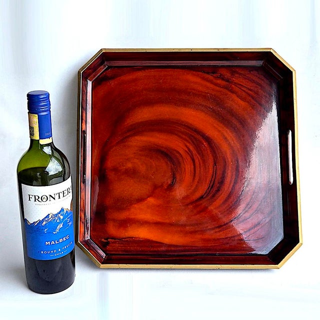 1970s Vintage Otagiri Faux Tortoise Shell Japanese Lacquer Tray For Sale - Image 5 of 10