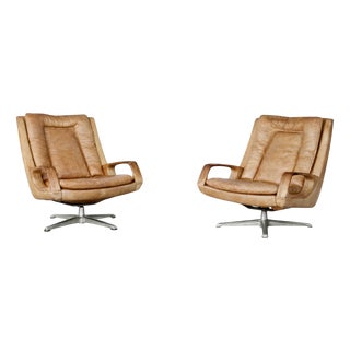 Mid-Century Modern German Leather Swivel Chairs from Carl Straub, 1950s, Set of 2 For Sale