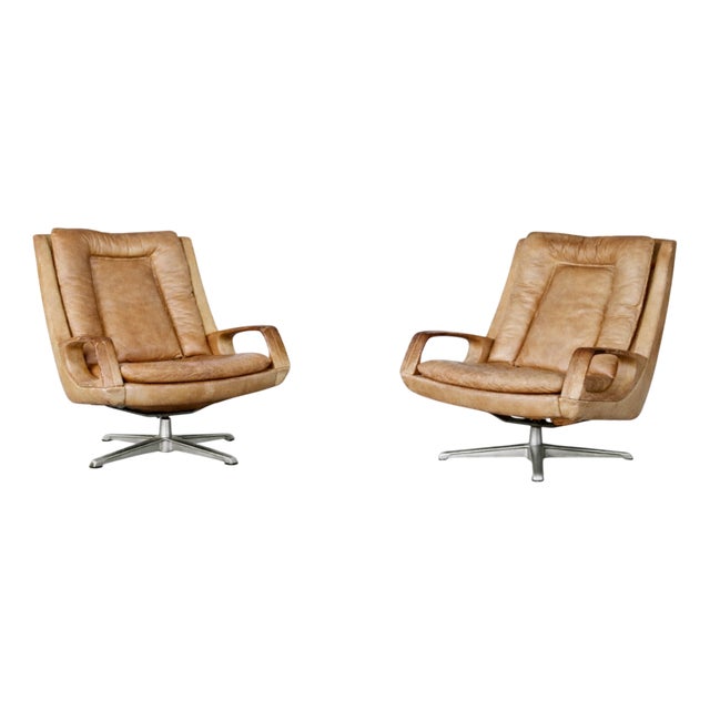 Mid-Century Modern German Leather Swivel Chairs from Carl Straub, 1950s, Set of 2 For Sale