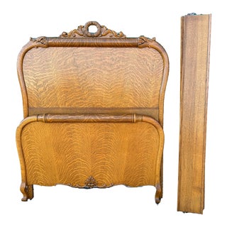 Antique Quarter Sawn Oak Acanthus Carved Victorian High Back Full Bed For Sale