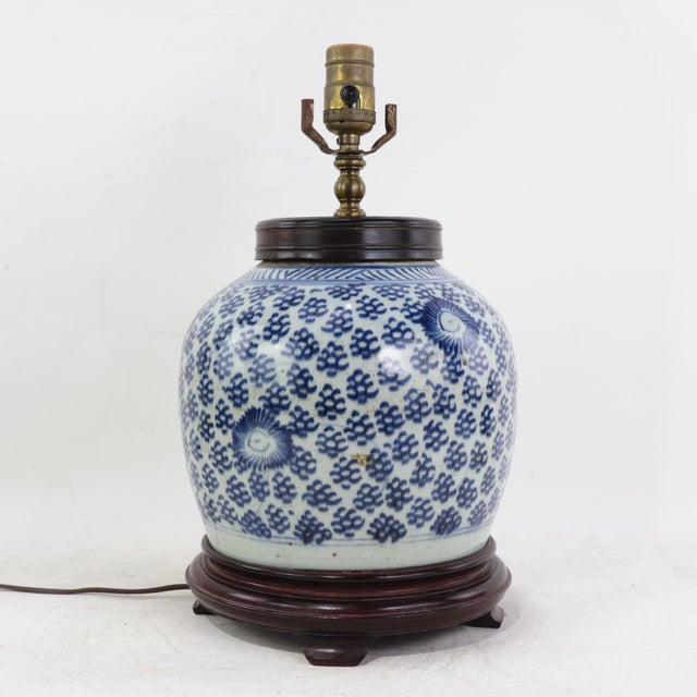 Antique Blue and White Porcelain Ginger Jar Table Lamp With Cobalt Floral and Medallion Motif For Sale - Image 14 of 14
