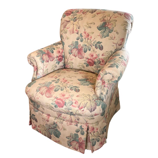 Charming oversized floral armchair by Highland House, a respected American upholstered furniture maker known for quality...