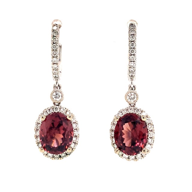 Natural Tourmaline Rubellite Diamond Earrings 18k Gold 6.62 TCW Certified For Sale In New York - Image 6 of 14