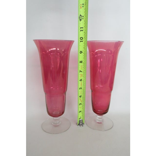 Pink Flash Optic Glass Footed Vases Pair of 2 Mid Century Modern Style 5078b For Sale - Image 11 of 13