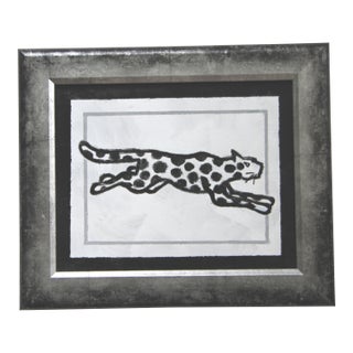 Leopard Black & White Minimalism Folk Art Abstract Original Oil Painting by Cleo Plowden For Sale