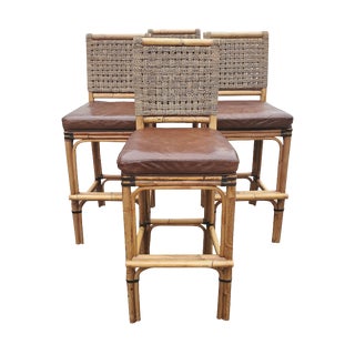 Palecek Bamboo and Leather Bar Stools - Set of 4 For Sale