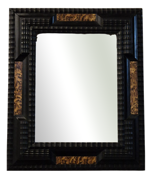 Antique Italian Guilloché Wooden Frame with Burr Wood Inlays, Late 19th-Early 20th Century