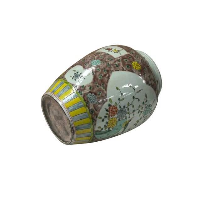 Purple Vintage Chinese Color Porcelain Lotus Bird Scenery Pot Jar Vase For Sale - Image 8 of 12