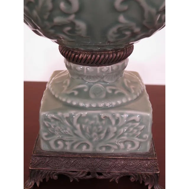 Traditional Green & Bronze Porcelain Center Planter Bowl For Sale - Image 3 of 9
