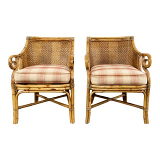 Henry Link Wicker Club Chairs, a Pair For Sale